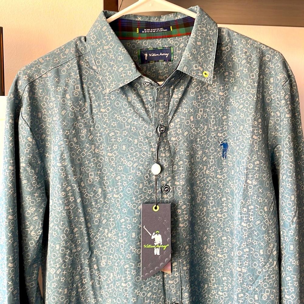 Brand new William Murray teal long sleeve golf tech button-down! Size M